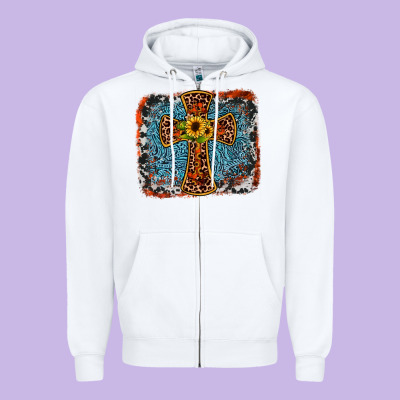Western Cross Zipper Hoodie Designed By Jahusdesignshop