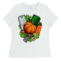 White St. Patrick's Day Basketball Ladies Tee - FaDigitalArtStudio