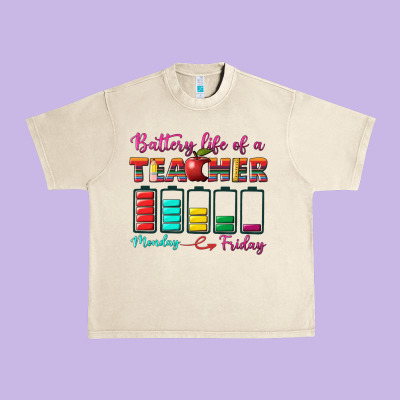 Battery Life Of A Teacher Urban Heavy Tee Designed By Bundleandbundleshop