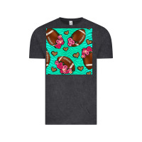 Vintage Black american football roses and hearts seamless pattern Vintage Tee - BundleAndBundleShop