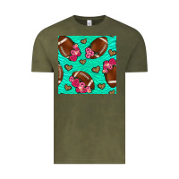 Vintage Olive american football roses and hearts seamless pattern Vintage Tee - BundleAndBundleShop