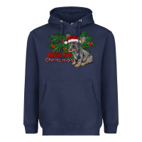 Navy merry christmas french bulldog Heavyweight Hoodie - RanaPortraitStore