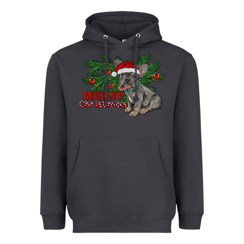 Merry Christmas French Bulldog Heavyweight Hoodie by RanaPortraitStore | Teevron