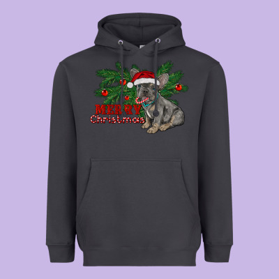 Merry Christmas French Bulldog Heavyweight Hoodie Designed By Ranaportraitstore