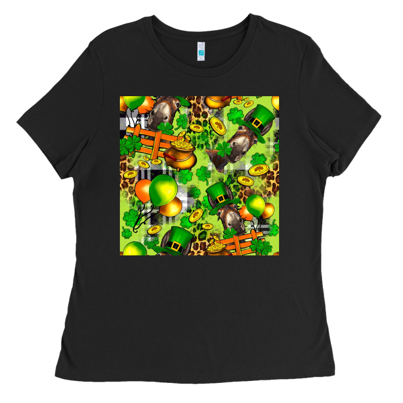 St. Patrick's Donkey With Shamrock Seamless Ladies Tee by FaDigitalArtStudio | Teevron
