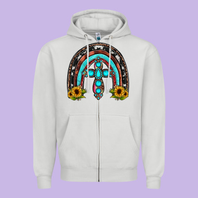 Cross Rainbow Zipper Hoodie Designed By Jahusdesignshop
