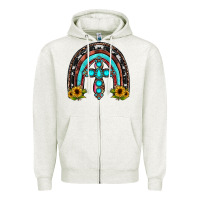 Oatmeal Heather cross rainbow Zipper Hoodie - JahusDesignShop
