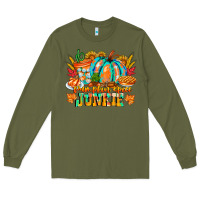 Army Green Pumpkin Spice Junkie Long Sleeve Tee - CowhideDigitalArt