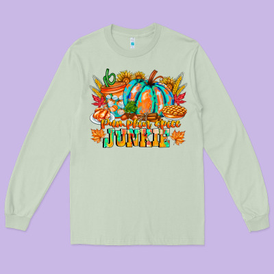 Pumpkin Spice Junkie Long Sleeve Tee Designed By Cowhidedigitalart