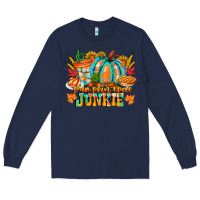 Navy Pumpkin Spice Junkie Long Sleeve Tee - CowhideDigitalArt