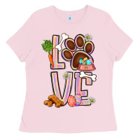 Bubblegum Pink Tie dye easter love dog paw Ladies Tee - BundleAndBundleShop
