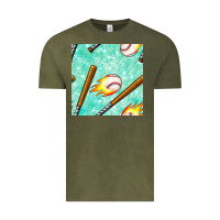 Vintage Olive baseball bat with thunders seamless pattern Vintage Tee - BundleAndBundleShop