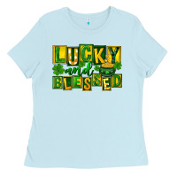 Baby Blue Lucky and blessed St. Patricks Day Ladies Tee - FaDigitalArtStudio