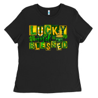 Black Lucky and blessed St. Patricks Day Ladies Tee - FaDigitalArtStudio