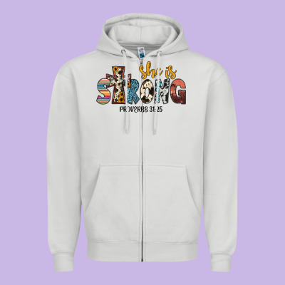 She İs Strong Proverbs 31 25 Zipper Hoodie Designed By Jahusdesignshop