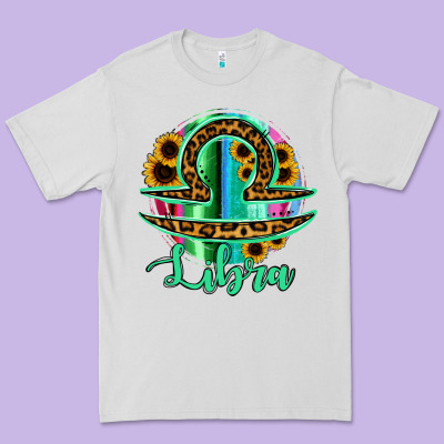 Libra Zodiac Sign Sunflower Leopard Serape Premium Tee Designed By Ranaportraitstore