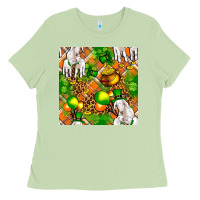 Matcha St. Patrick's Goat Family With Balloons Seamless Ladies Tee - FaDigitalArtStudio