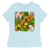 Baby Blue St. Patrick's Goat Family With Balloons Seamless Ladies Tee - FaDigitalArtStudio