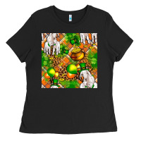Black St. Patrick's Goat Family With Balloons Seamless Ladies Tee - FaDigitalArtStudio