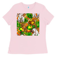 Bubblegum Pink St. Patrick's Goat Family With Balloons Seamless Ladies Tee - FaDigitalArtStudio