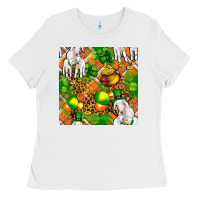 St. Patrick's Goat Family With Balloons Seamless Ladies Tee | Teevron