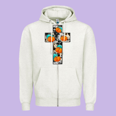 Pumpkin Cross Zipper Hoodie Designed By Jahusdesignshop