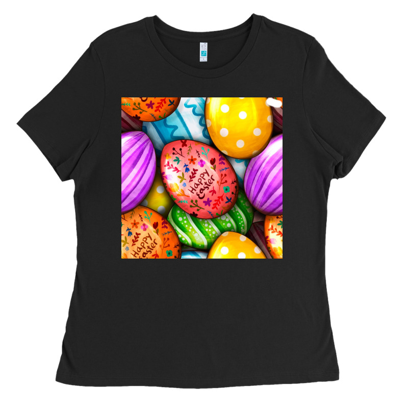 Happy Easter Eggs Seamless Pattern Ladies Tee by BundleAndBundleShop | Teevron