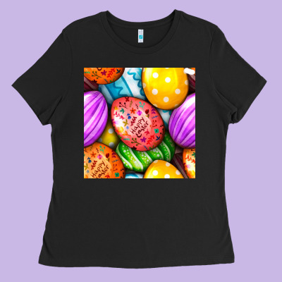 Happy Easter Eggs Seamless Pattern Ladies Tee Designed By Bundleandbundleshop