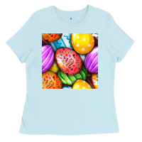 Baby Blue Happy Easter Eggs Seamless Pattern Ladies Tee - BundleAndBundleShop