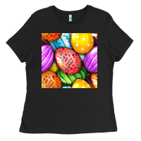 Black Happy Easter Eggs Seamless Pattern Ladies Tee - BundleAndBundleShop