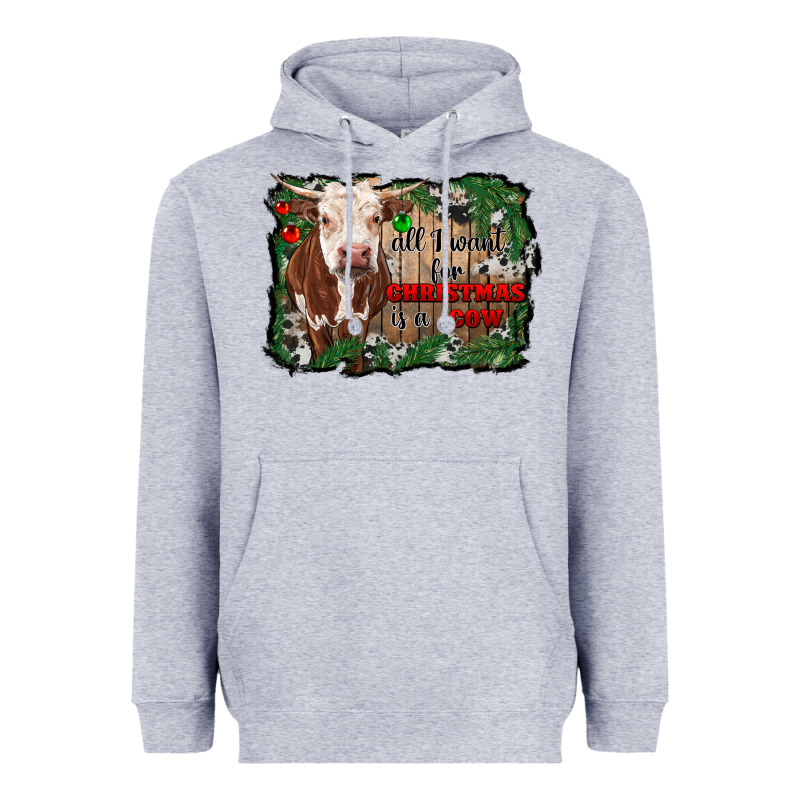 All I Want For Christmas Is A Cow Cowhide Heavyweight Hoodie by RanaPortraitStore | Teevron