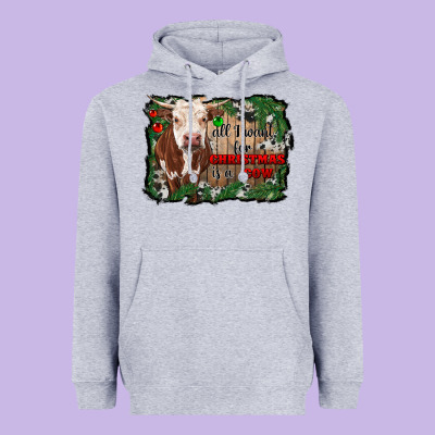 All I Want For Christmas Is A Cow Cowhide Heavyweight Hoodie Designed By Ranaportraitstore