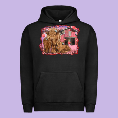 Valentine's Day Mama Cow And Baby Cows Urban Hoodie Designed By Ranaportraitstore