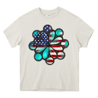 Cream American flag turquoise gemstone 4th of july Heavy Core Tee - CowGirlArtShop