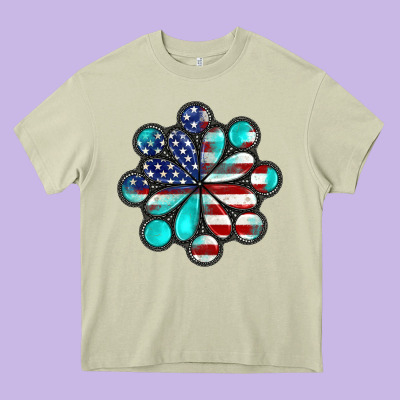 American Flag Turquoise Gemstone 4th Of July Heavy Core Tee Designed By Cowgirlartshop