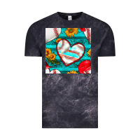 Cloud Black baseball hearts and sunflowers with turquoise gemstone seamless patter Vintage Tee - BundleAndBundleShop