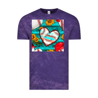 Cloud Purple baseball hearts and sunflowers with turquoise gemstone seamless patter Vintage Tee - BundleAndBundleShop