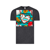 Vintage Black baseball hearts and sunflowers with turquoise gemstone seamless patter Vintage Tee - BundleAndBundleShop
