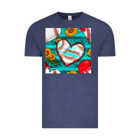 Vintage Denim baseball hearts and sunflowers with turquoise gemstone seamless patter Vintage Tee - BundleAndBundleShop