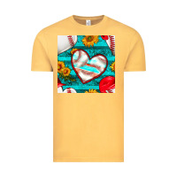 Vintage Mustard baseball hearts and sunflowers with turquoise gemstone seamless patter Vintage Tee - BundleAndBundleShop