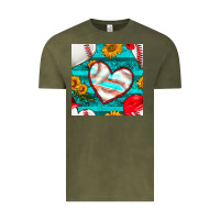 Vintage Olive baseball hearts and sunflowers with turquoise gemstone seamless patter Vintage Tee - BundleAndBundleShop