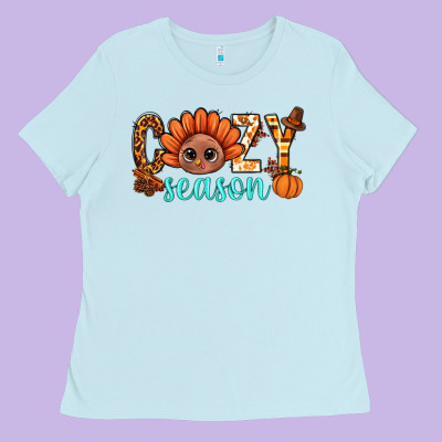 Turkey Cozy Season Thanksgiving Bbs Ladies Tee Designed By Bundleandbundleshop