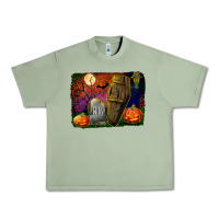 Oil Green headstone and coffin background Urban Heavy Tee - BundleAndBundleShop