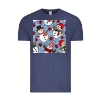 Vintage Denim christmas snowman seamless pattern Vintage Tee - BundleAndBundleShop