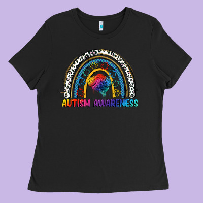 Autism Awareness Rainbow Ladies Tee Designed By Fadigitalartstudio