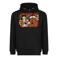 Black christmas heifer and highland cow with serape background Heavyweight Hoodie - RanaPortraitStore
