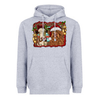Heather Grey christmas heifer and highland cow with serape background Heavyweight Hoodie - RanaPortraitStore