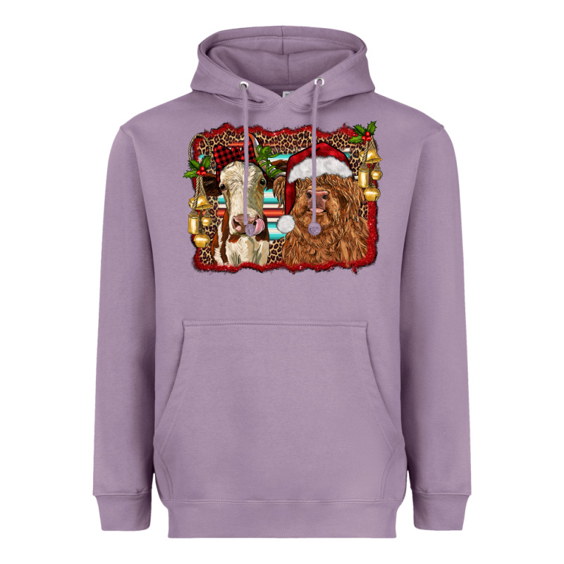 Christmas Heifer And Highland Cow With Serape Background Heavyweight Hoodie by RanaPortraitStore | Teevron