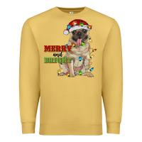 Antique Gold merry and bright pug Premium Sweatshirt - RanaPortraitStore