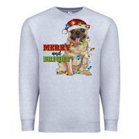 Heather Grey merry and bright pug Premium Sweatshirt - RanaPortraitStore